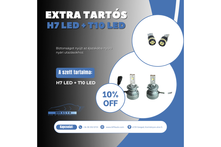 H7 LED+extra tartós T10 LED csomag